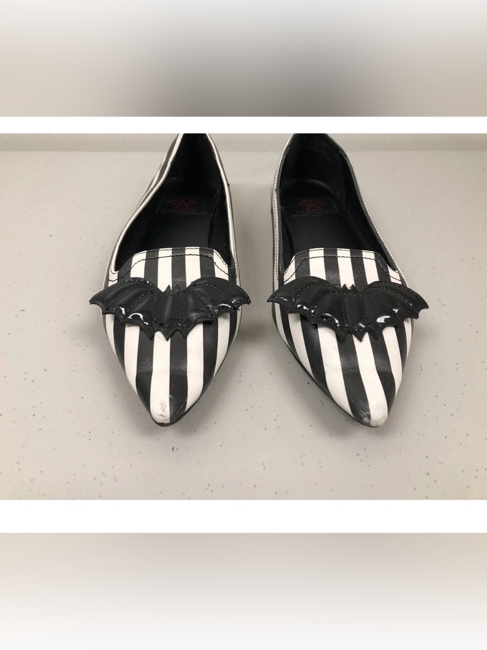 Strange Cvlt Black White Striped Bat Ballerina Flats Size 6